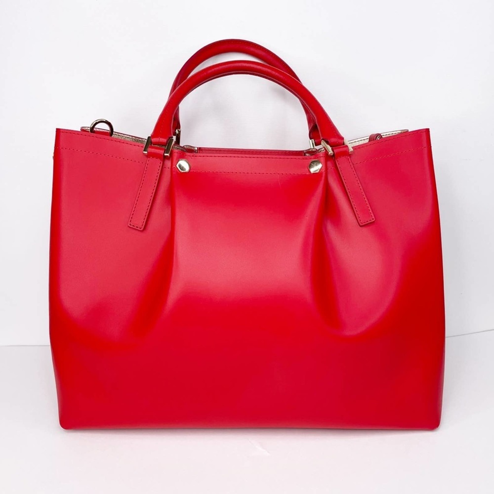 Gianni Notaro Made In Italy Leather Red Adjustable Long Strap Shoulder Bag Large